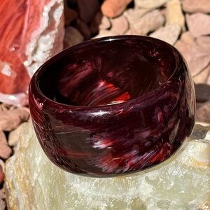 Vintage Marbled Burgundy Wide Bangle Bracelet – Swirled Lucite Statement Piece